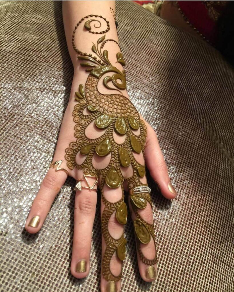 Peacock Feathers Grace Finger Mehndi Design 